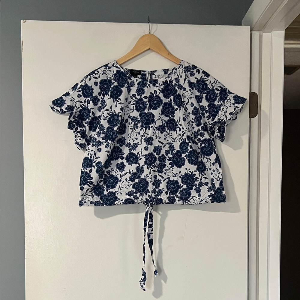 Talbots Blue and White Floral Crop Top
